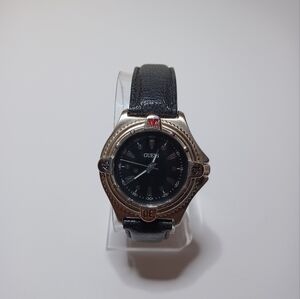 Vintage Guess 1996 Quartz Watch Black Dial Silver Tone Working With New Battery